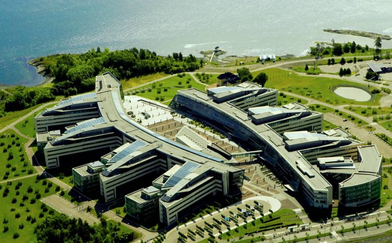 View from the sky of Telenor headquarters at Fornebu, Norway