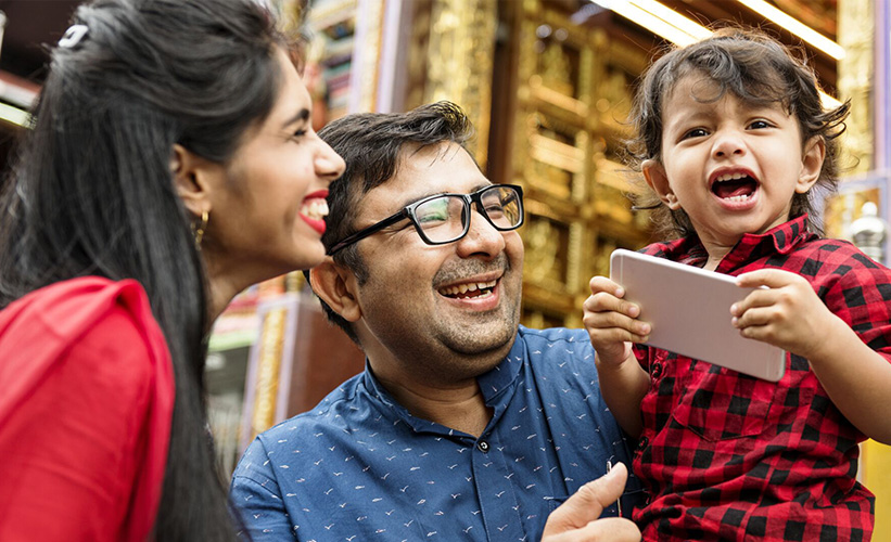 Family smiling and having fun