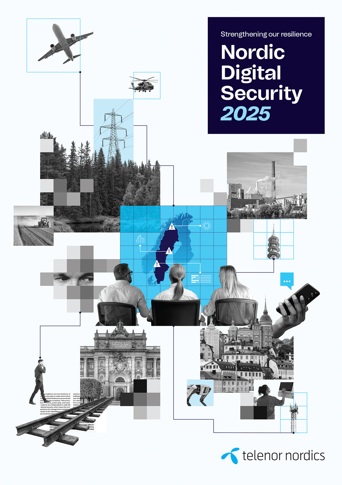 Illustrasjon av teknologi, sikkerhet og kommunikasjon i samfunnsberedskap