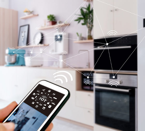 IoT illustration with a kitchen in the background