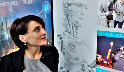Woman looking at a AI illustration