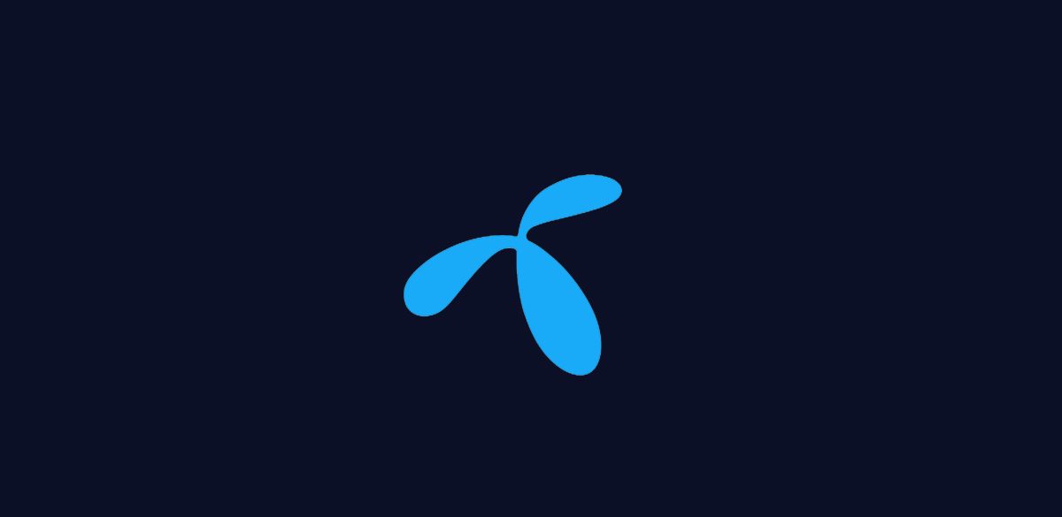 Blue Telenor symbol on a dark background