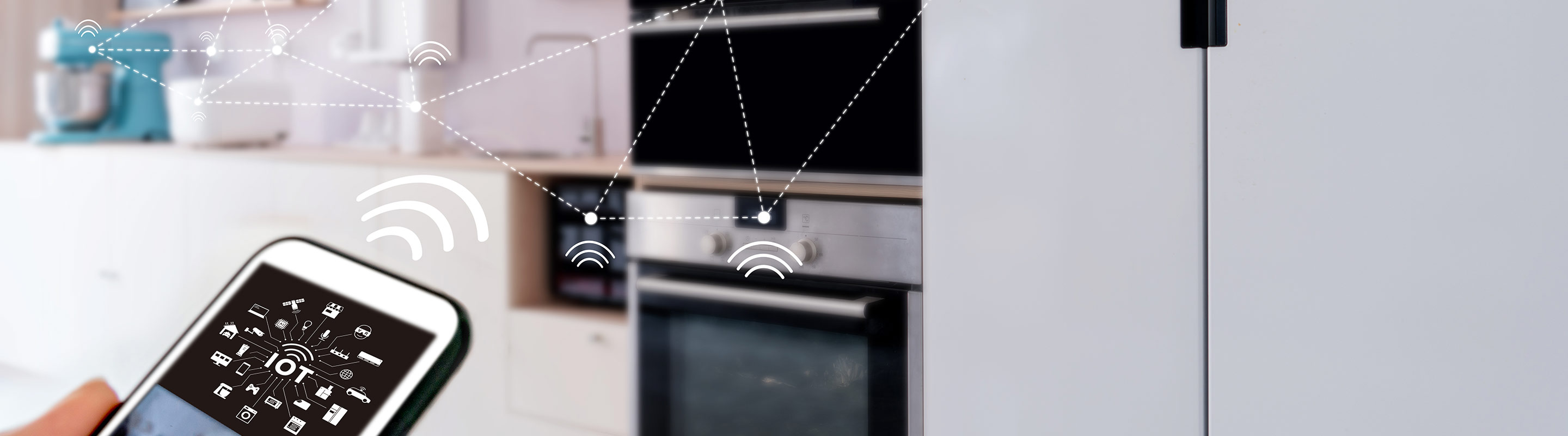 IoT illustration with a kitchen in the background